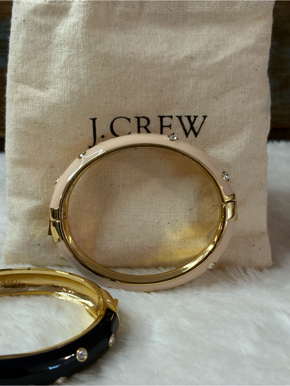 J.Crew Women's Gold-Tone Black and Blush Crystal Bangle Set - Picture 4 of 5
